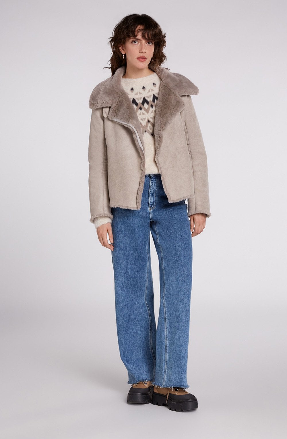 Grey & Cream Fairisle Print Jumper
