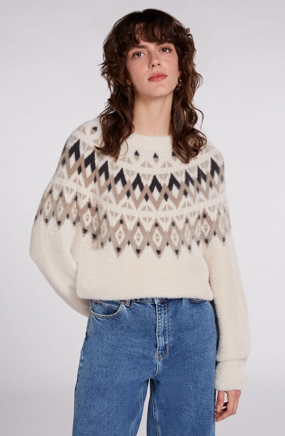 Grey & Cream Fairisle Print Jumper