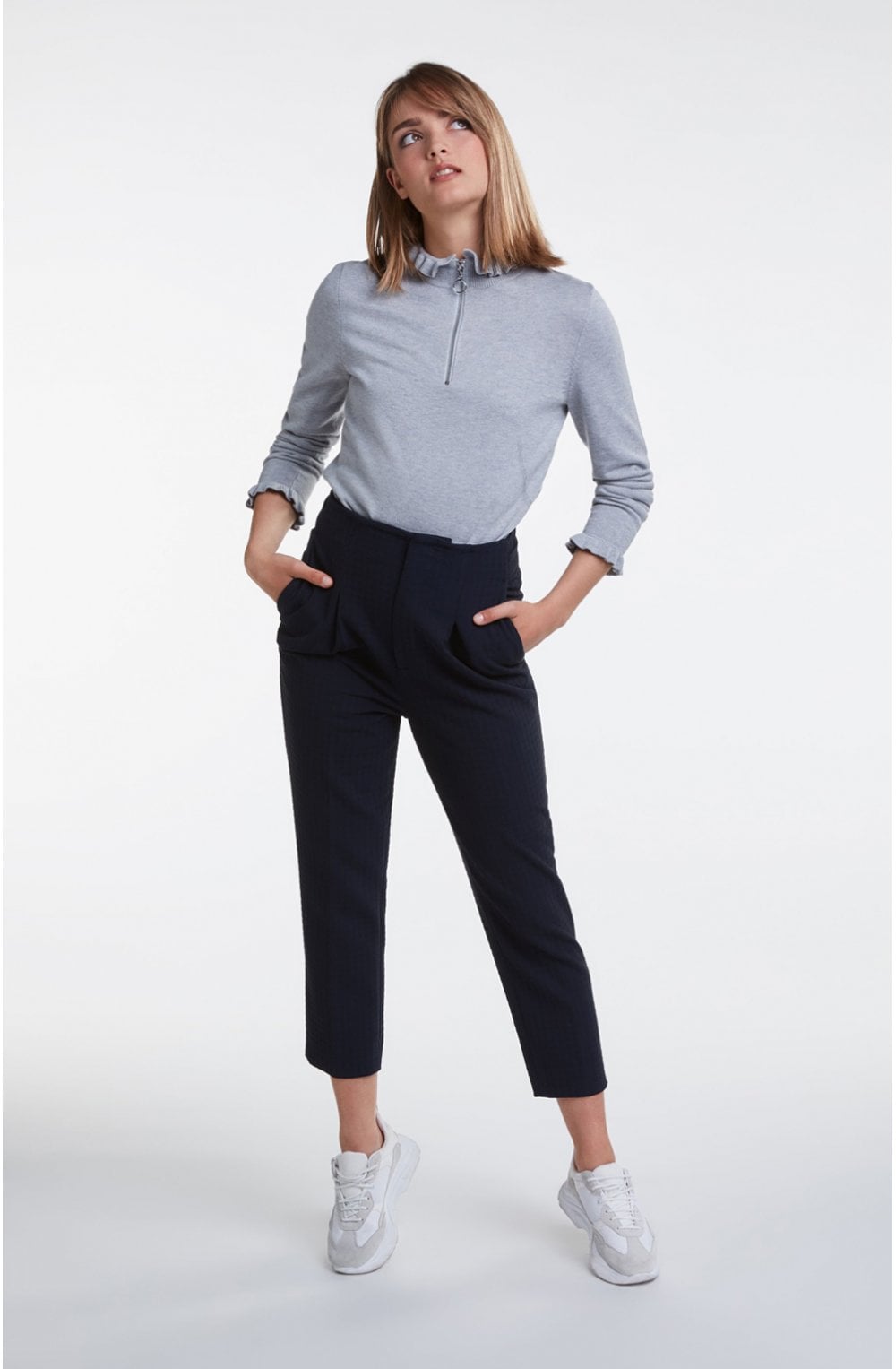 Grey Frilled Neck Jumper