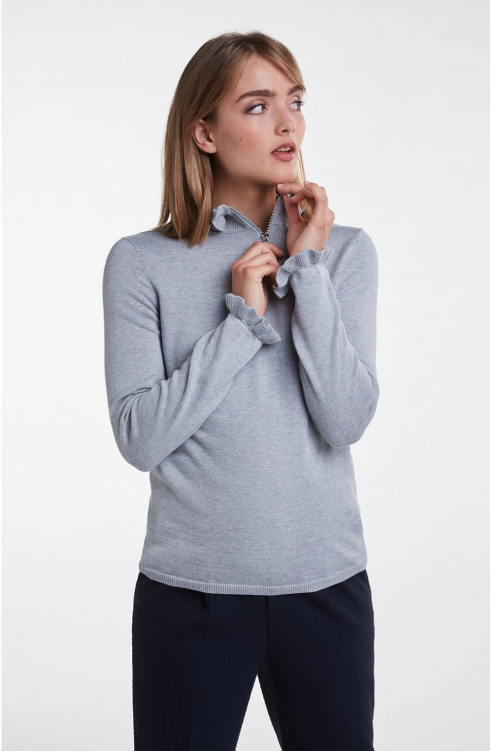 Grey Frilled Neck Jumper