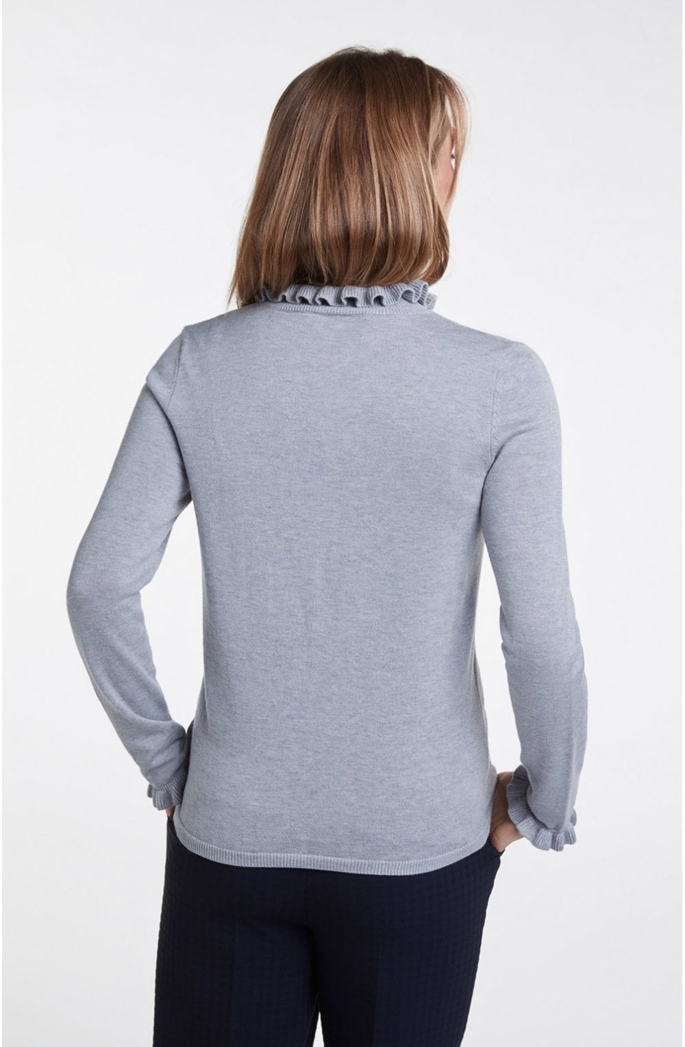 Grey Frilled Neck Jumper
