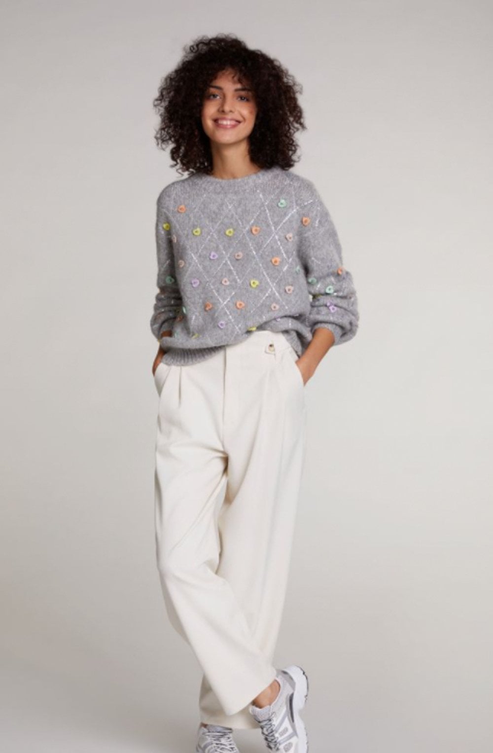 Grey Heart Sequin Detailed Jumper
