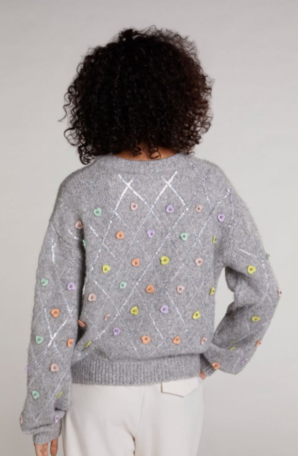 Grey Heart Sequin Detailed Jumper