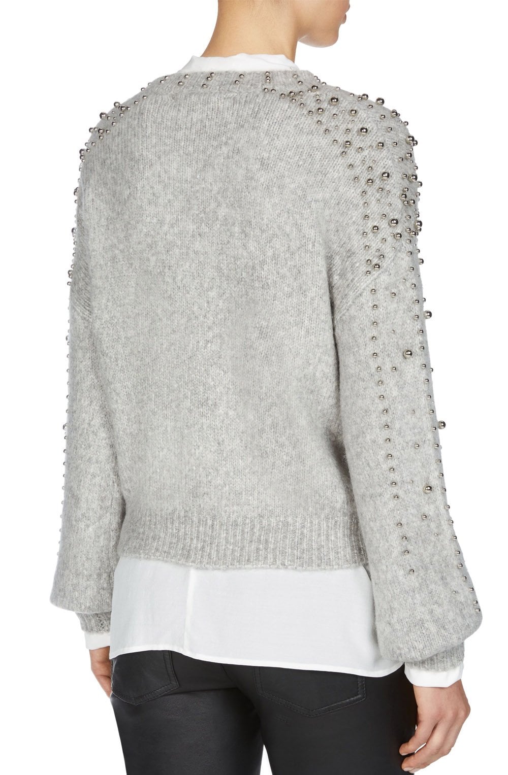 Grey Knit Silver Beaded Sweater
