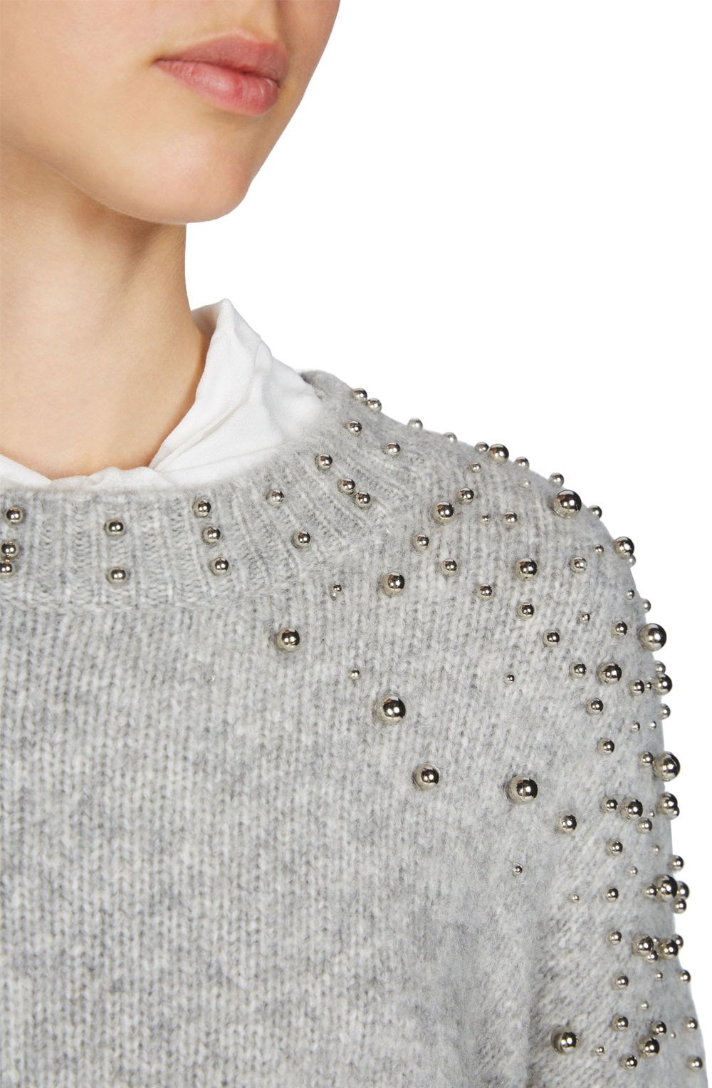 Grey Knit Silver Beaded Sweater