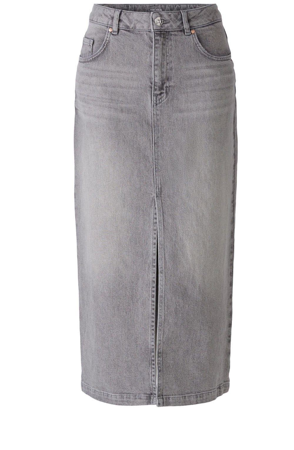 Grey Melange Denim Maxi Skirt