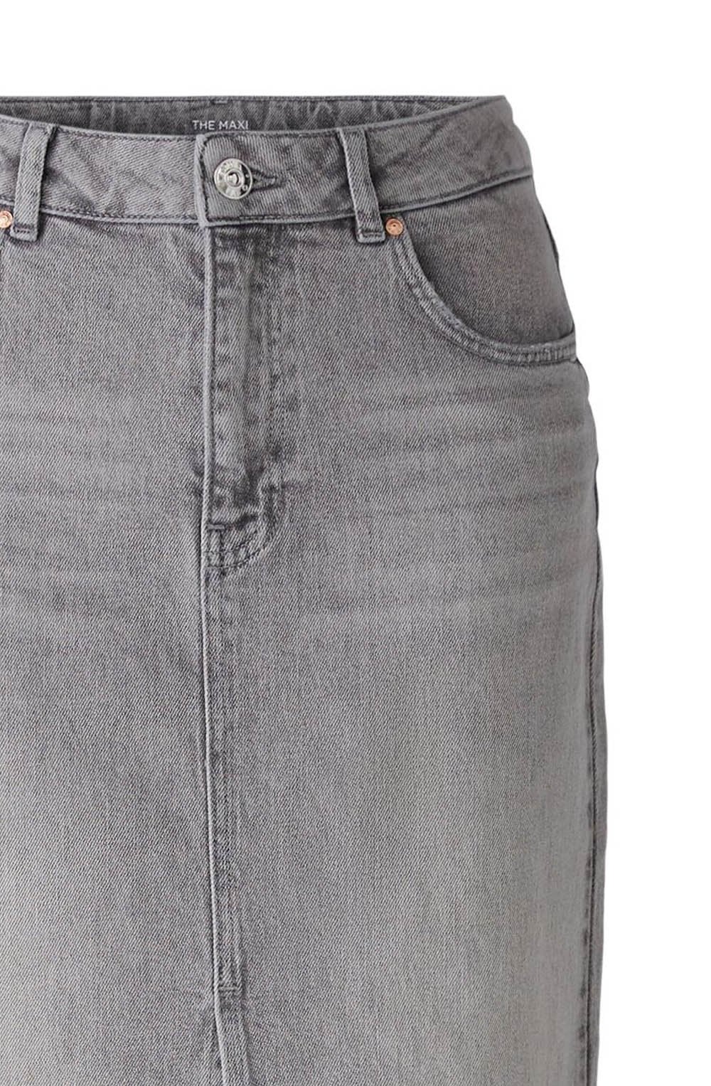 Grey Melange Denim Maxi Skirt