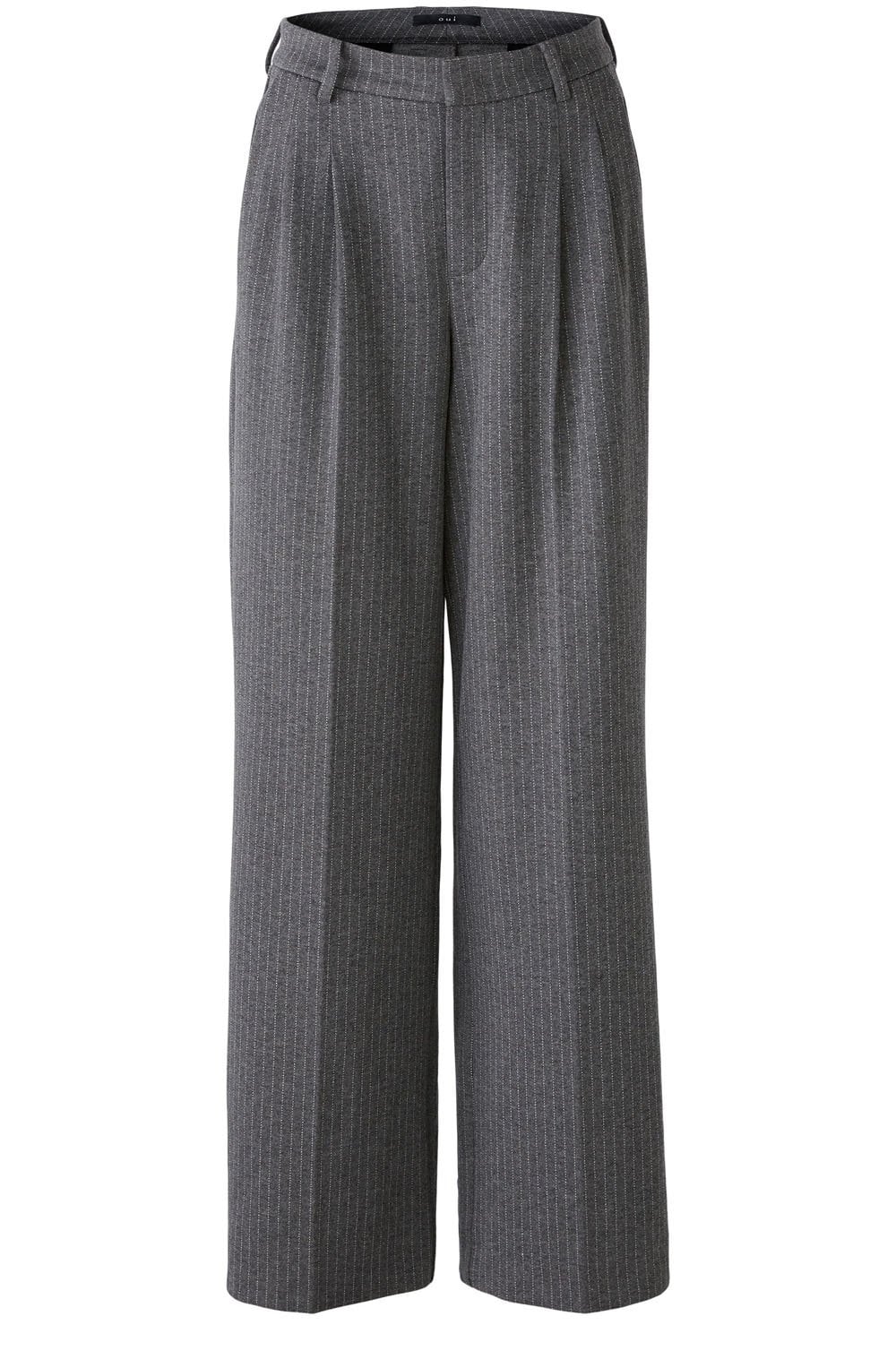 Grey Pinstripe Wide Leg Trousers