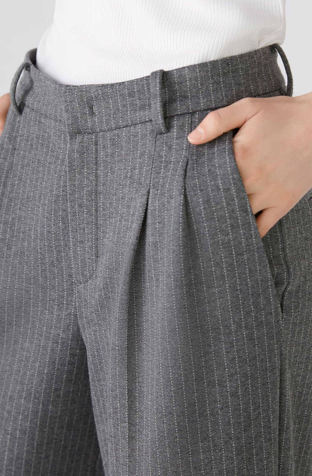 Grey Pinstripe Wide Leg Trousers