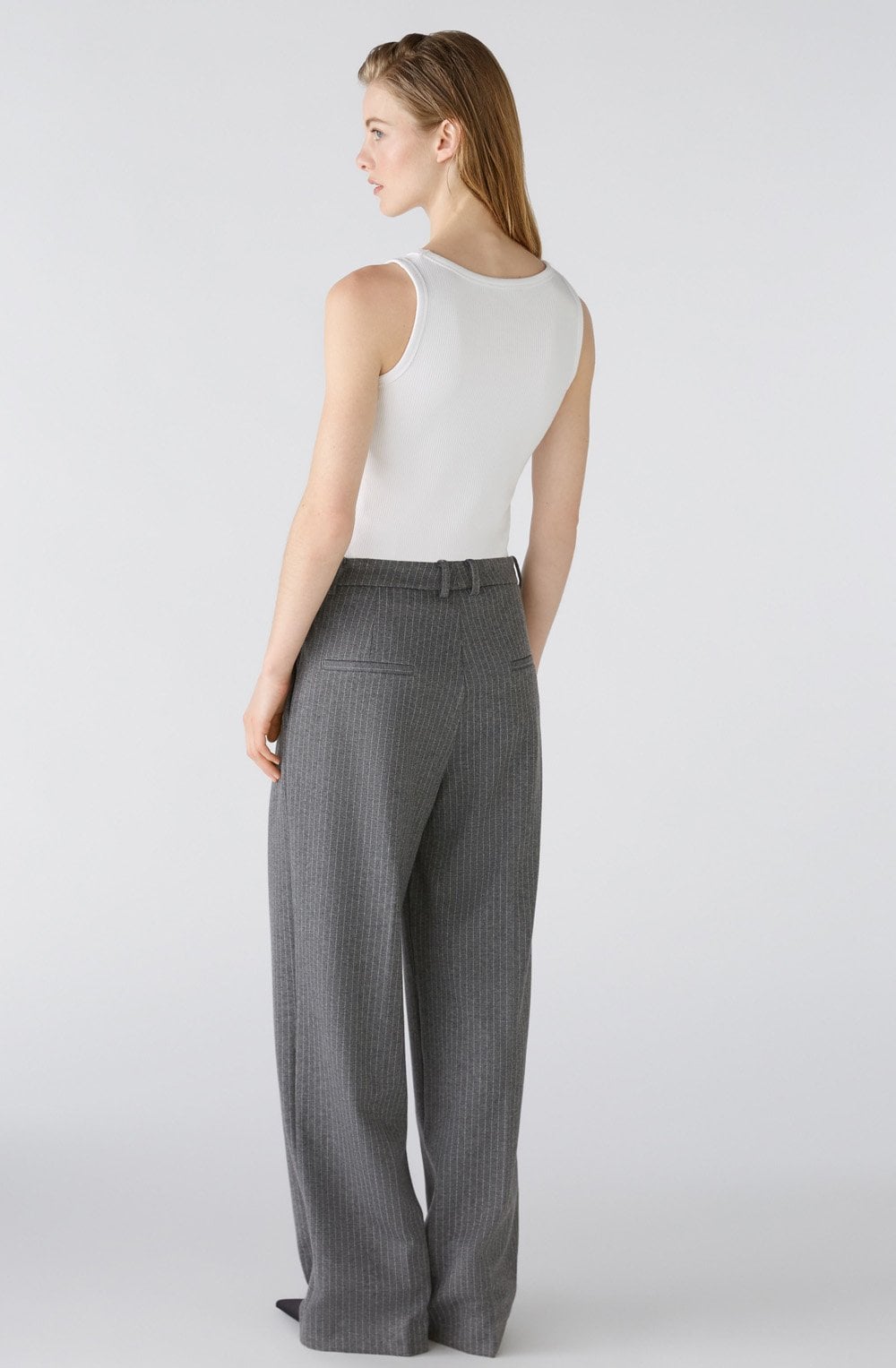 Grey Pinstripe Wide Leg Trousers