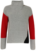 Grey & Red Roll Neck Sweater