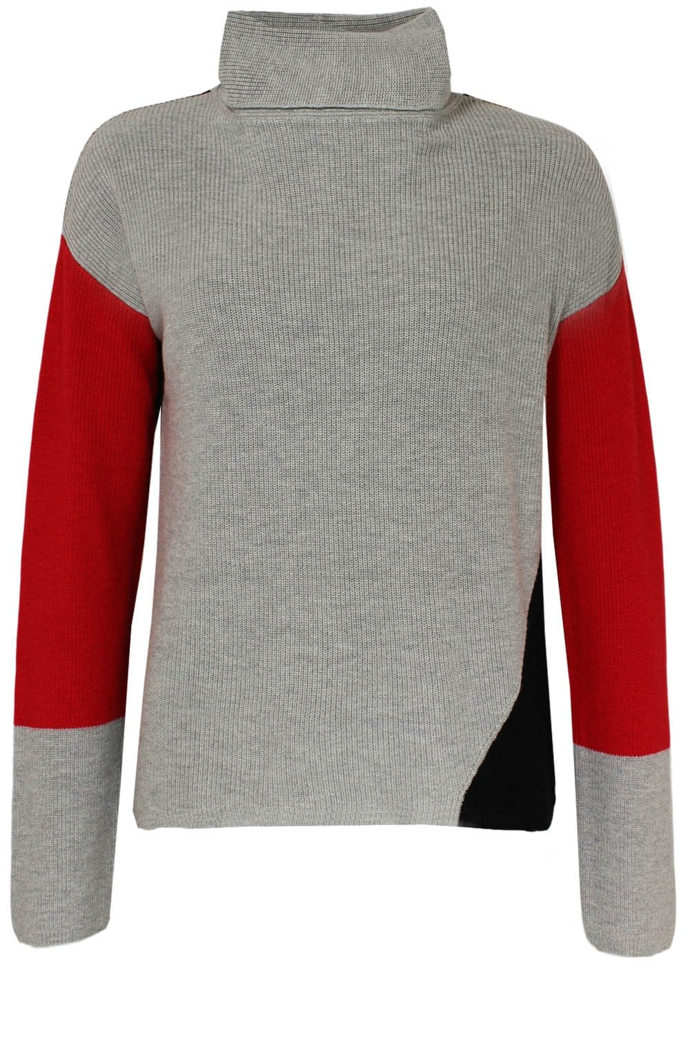 Grey & Red Roll Neck Sweater