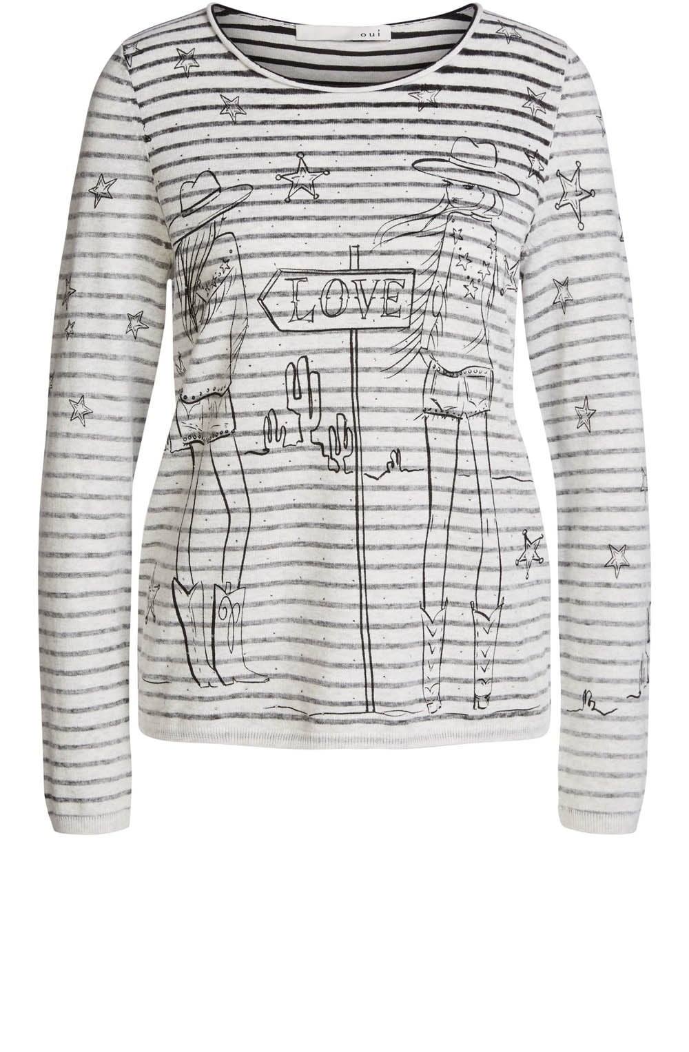 Grey Striped Fine Knit Sweater