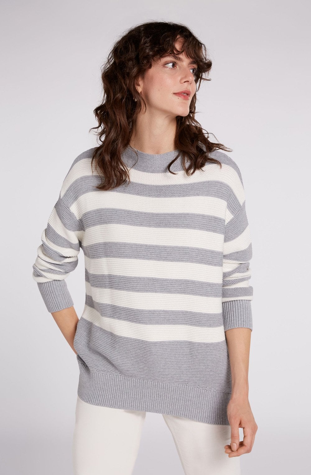 Grey & White Bold Stripe Jumper