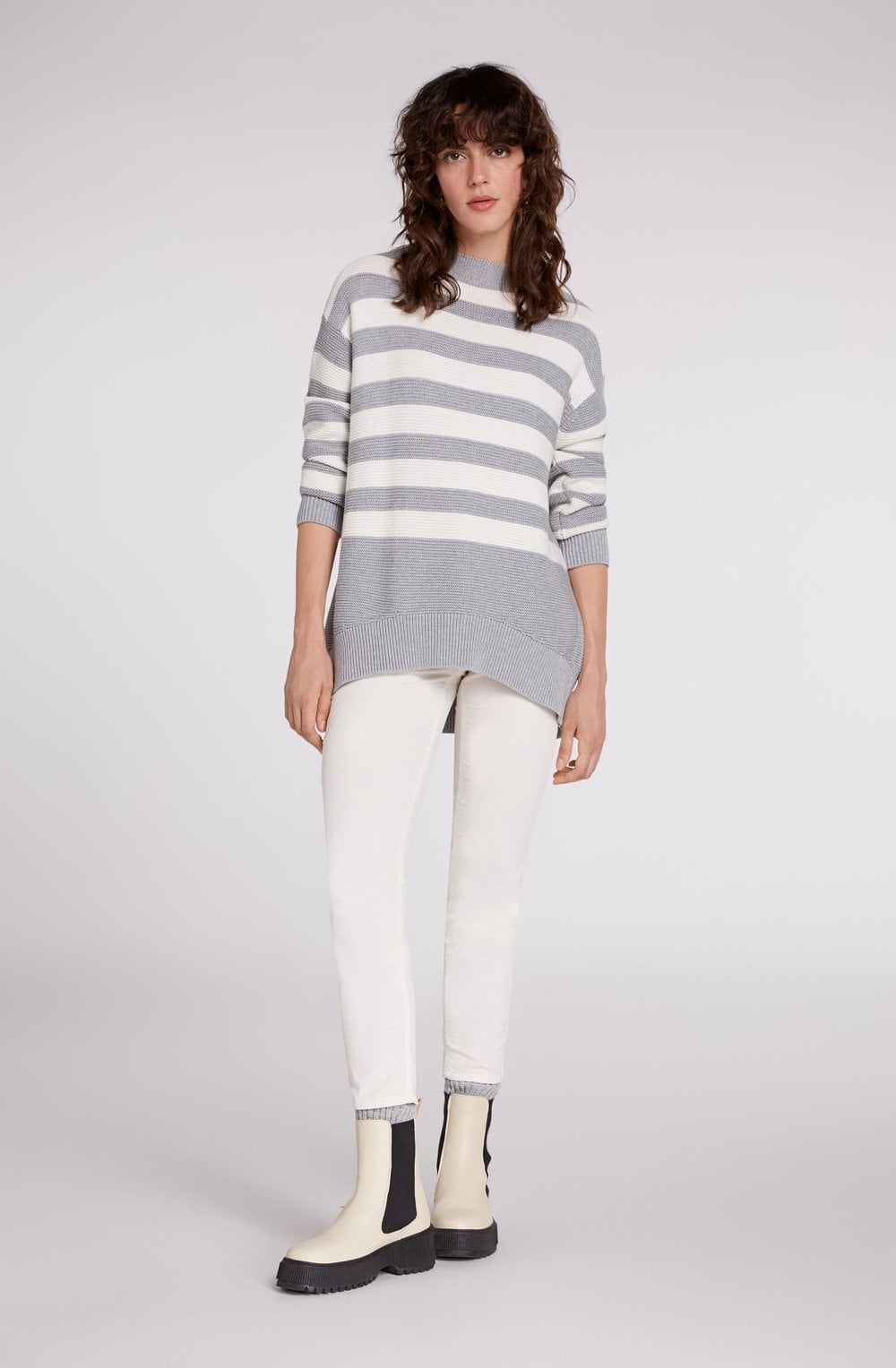Grey & White Bold Stripe Jumper