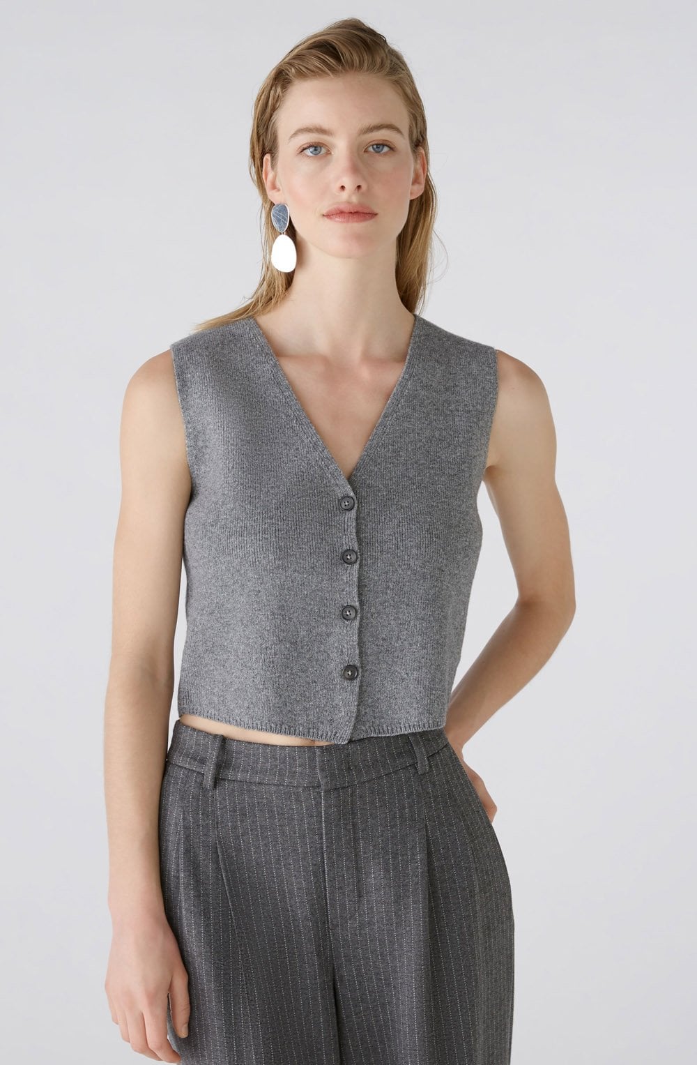 Grey Wool Blend Knitted Waistcoat