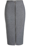 Grey Zip Front Pencil Skirt