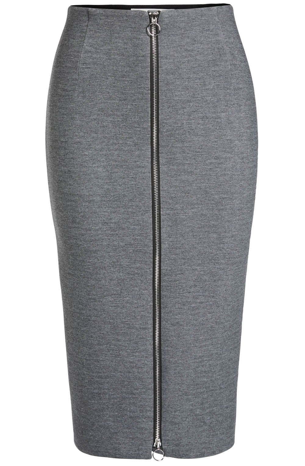 Grey Zip Front Pencil Skirt