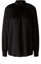 High Neck Black Silky Blouse