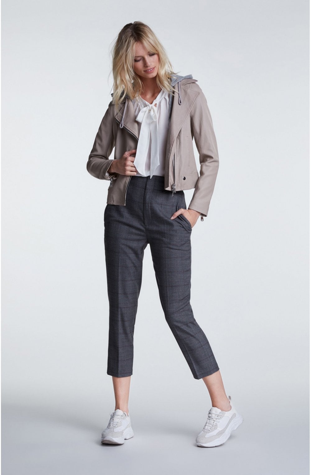 High Waisted Check Trousers