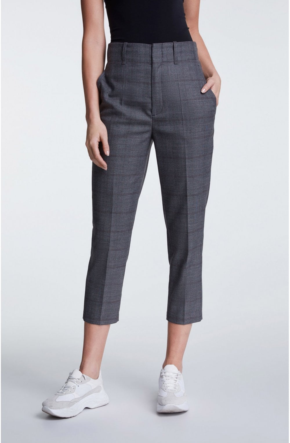 High Waisted Check Trousers