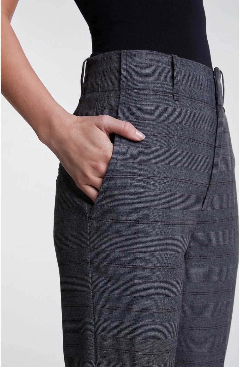 High Waisted Check Trousers