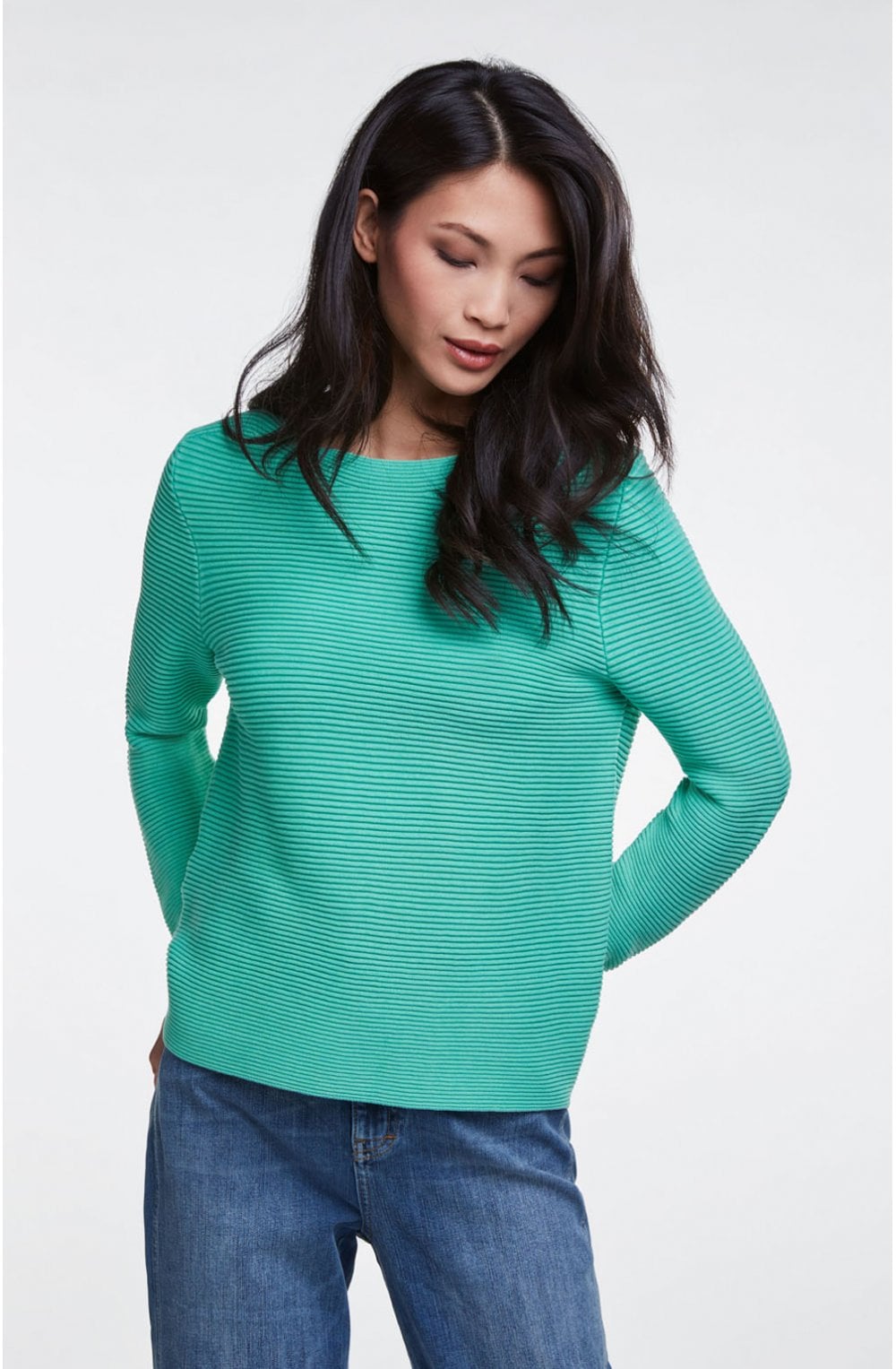 Holly Green Ribbed Knit Jumper