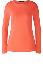 Hot Coral Cotton Blend Long Sleeved Top