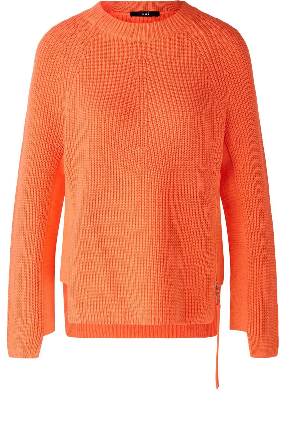 Hot Coral Ribbed Knit Jumper with Zip Detail