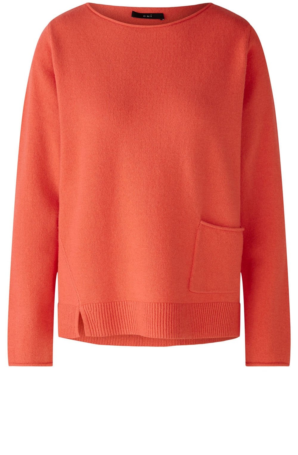 Hot Coral Wool Mix Patch Pocket Jumper