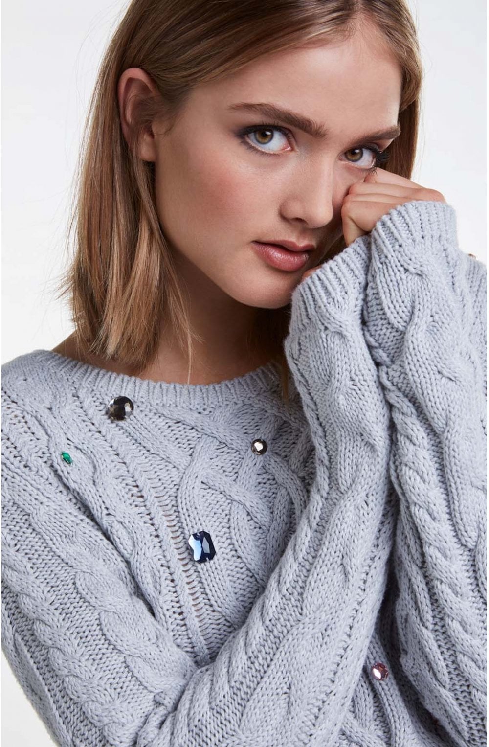Jeweled Cable Knit Jumper