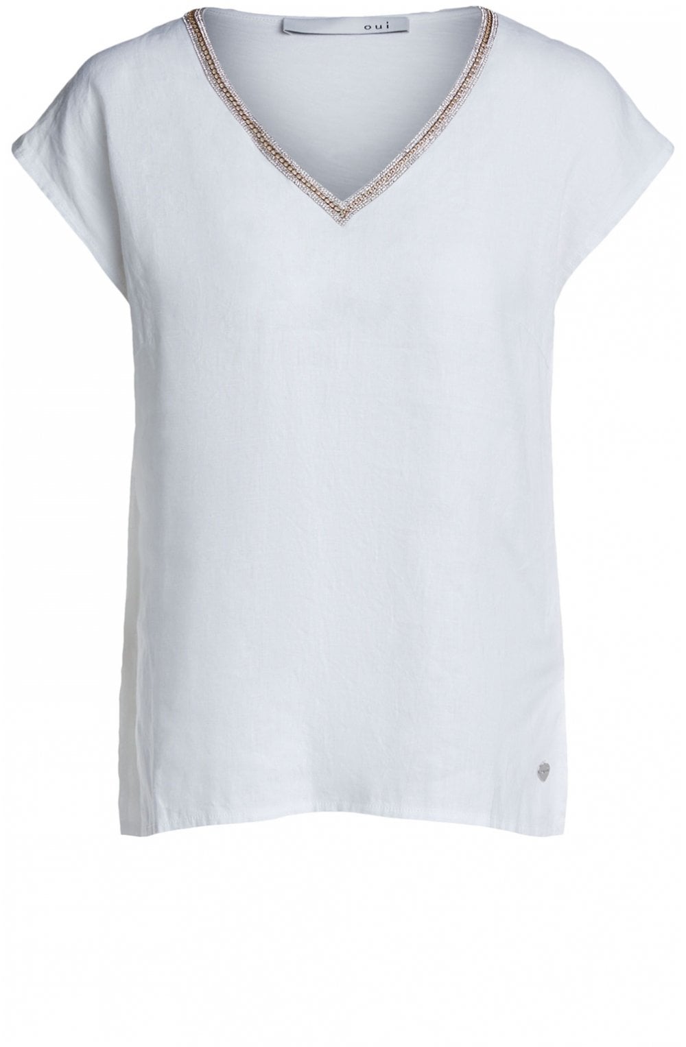 Jewelled Detailed Linen Top
