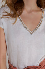 Jewelled Detailed Linen Top