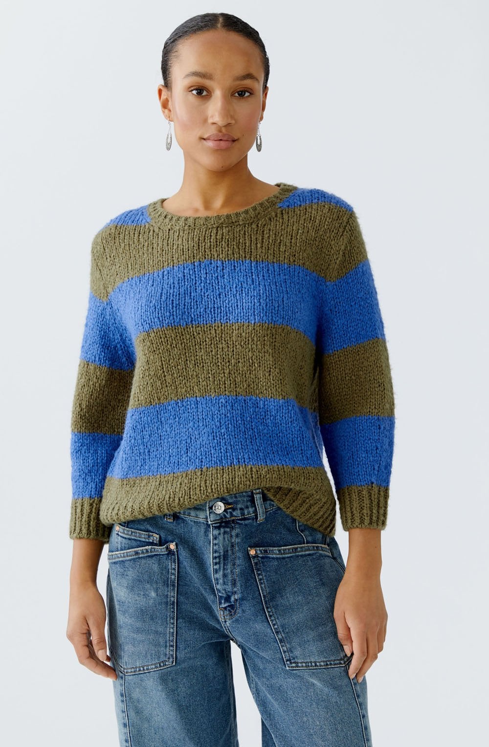 Khaki and Blue Striped Angel Yarn Jumper