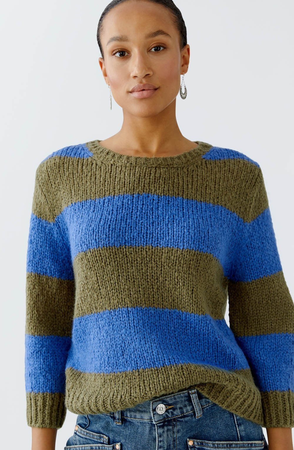 Khaki and Blue Striped Angel Yarn Jumper