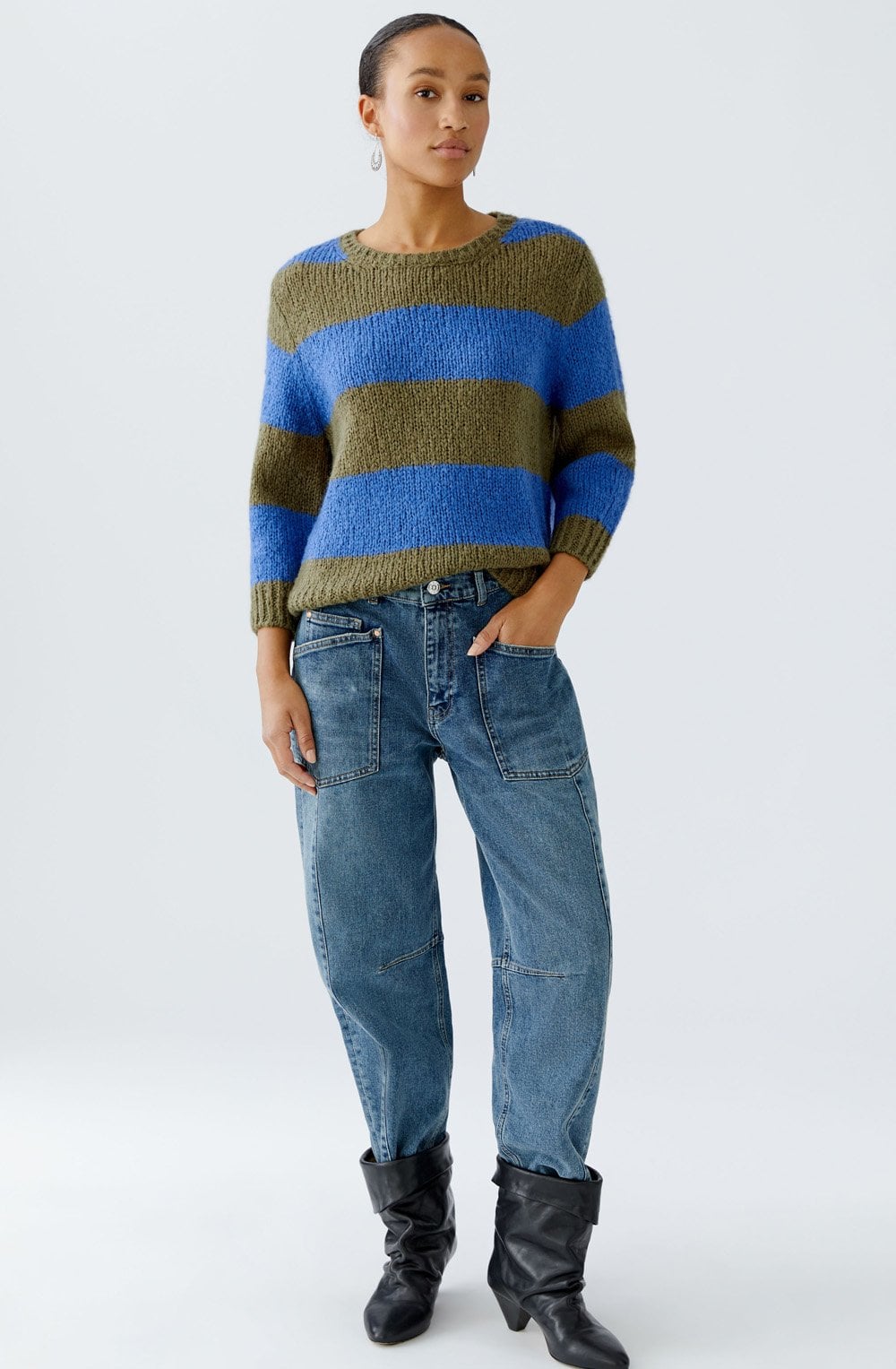 Khaki and Blue Striped Angel Yarn Jumper
