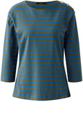 Khaki and Blue Striped Top with Silver Button Details