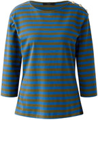 Khaki and Blue Striped Top with Silver Button Details