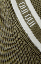 Khaki and White Statement V Neck Jumper