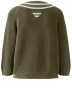 Khaki and White Statement V Neck Jumper