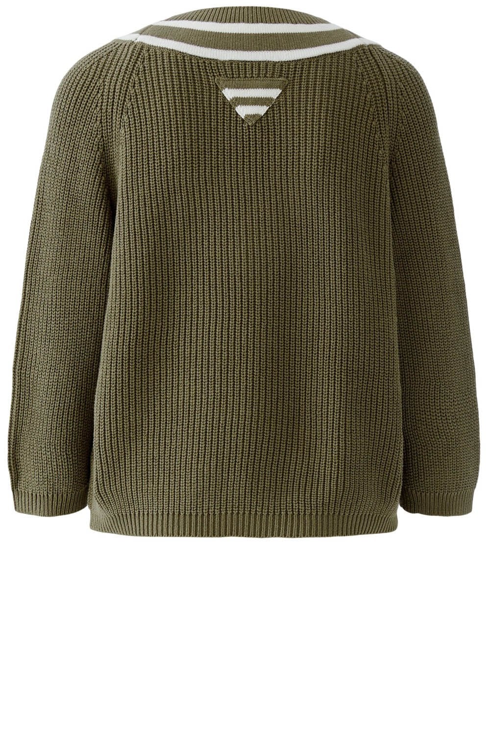 Khaki and White Statement V Neck Jumper