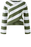 Khaki and White Wrap Over Knitted Top