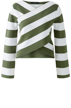 Khaki and White Wrap Over Knitted Top