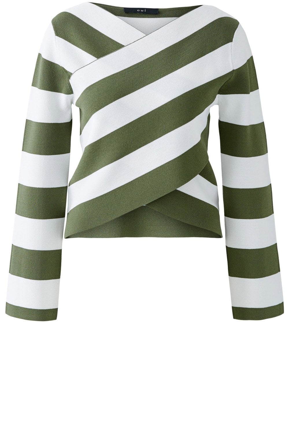 Khaki and White Wrap Over Knitted Top