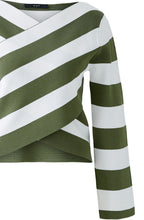 Khaki and White Wrap Over Knitted Top