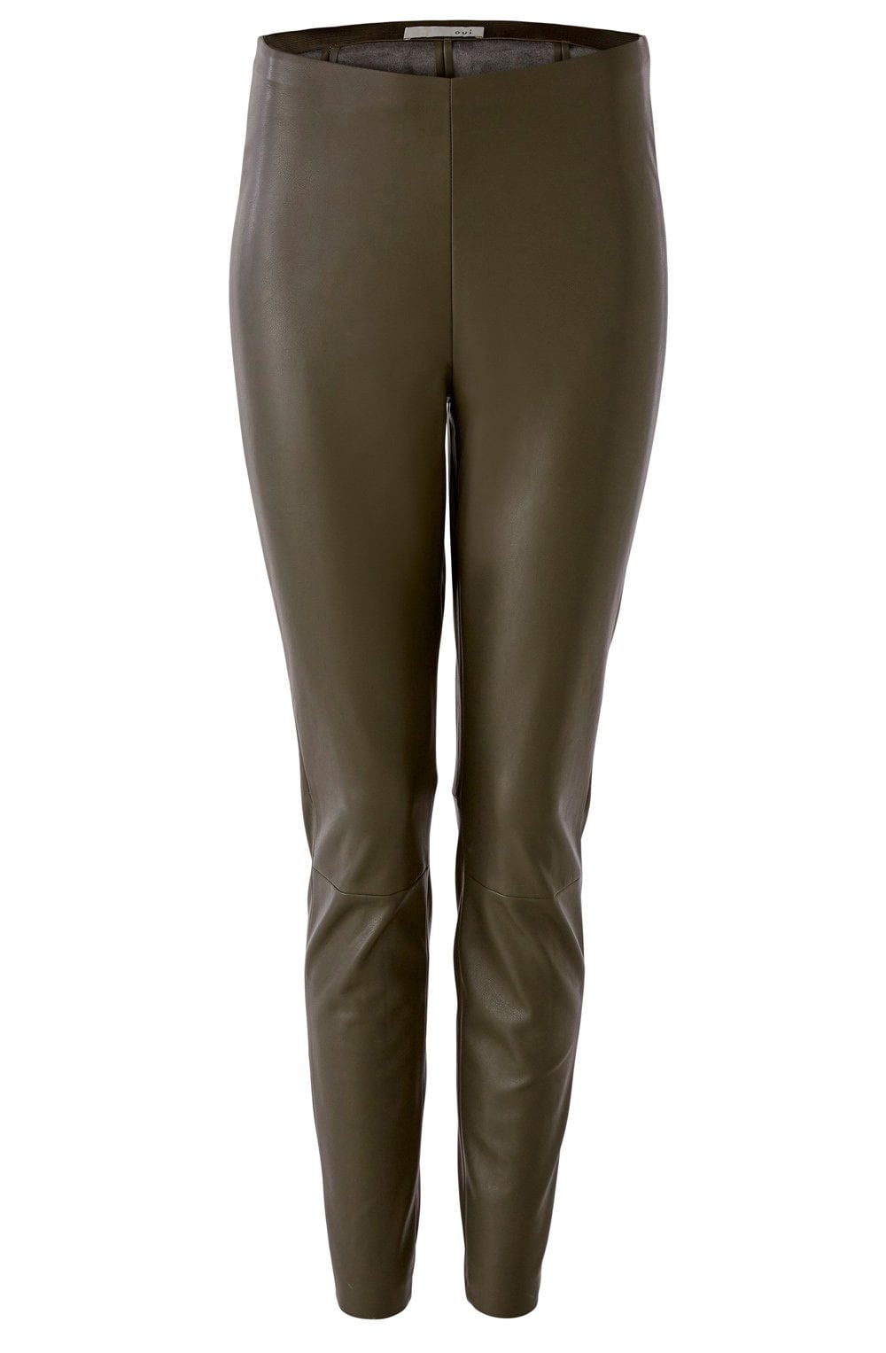 Khaki Faux Leather Trousers