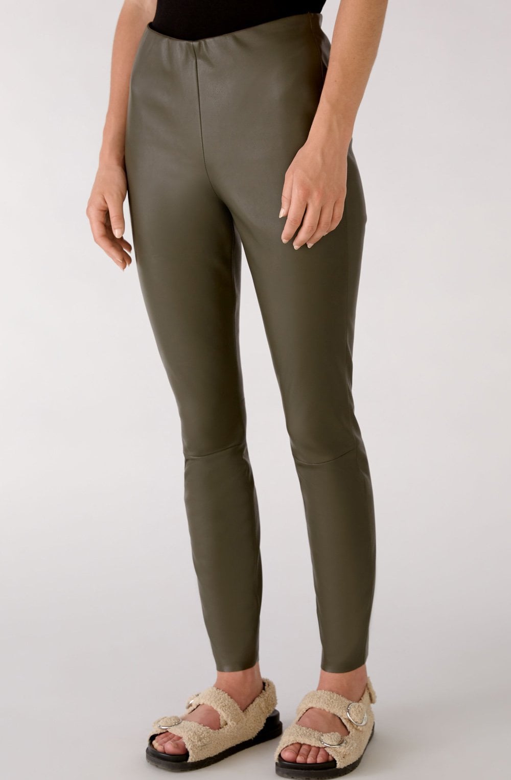 Khaki Faux Leather Trousers