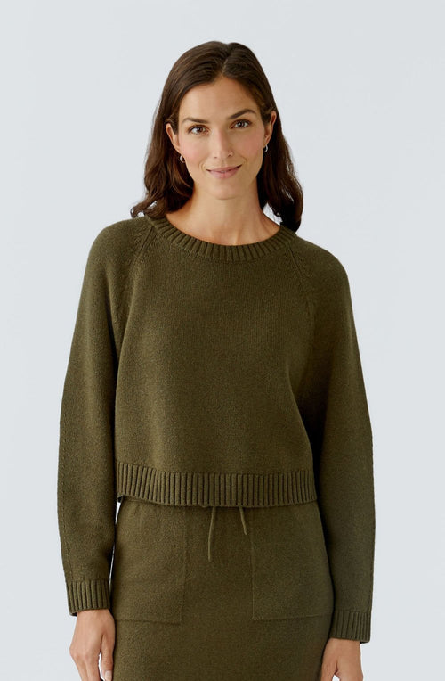 Khaki Fine Knit Cropped Jumper