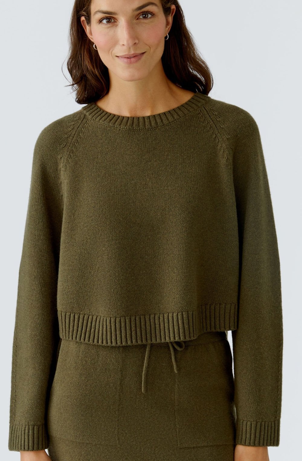 Khaki Fine Knit Cropped Jumper