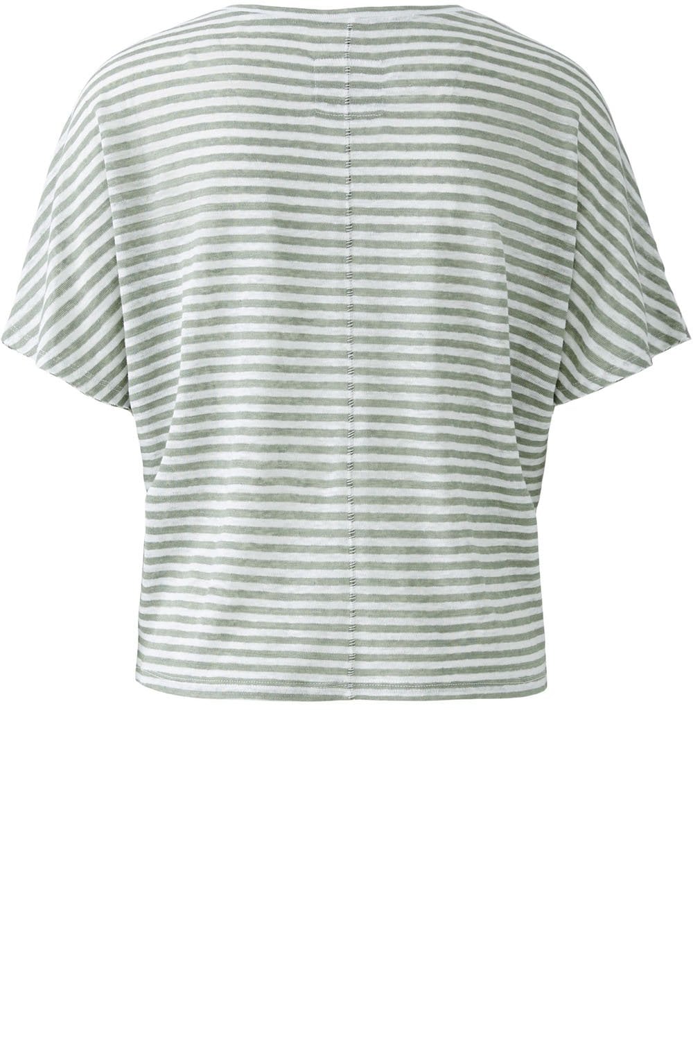 Khaki Green Striped Linen V Neck T Shirt